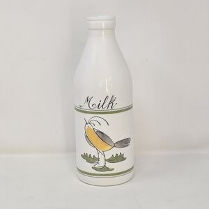 Vintage egizia white glass milk bottle bird italy kitchen decor hand painted